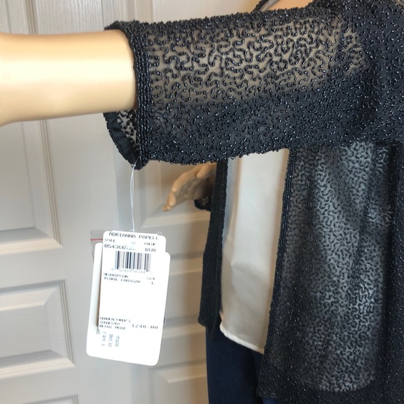 Adrianna Papell Sheer Silk Beaded Jacket Size L - Picture 5 of 16